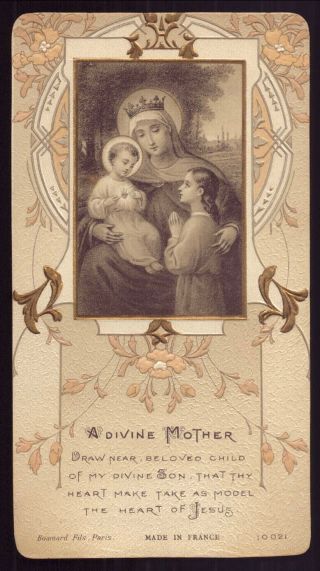 A Divine Mother - Our Lady Of The Sacred Heart Old W/ Gold Embossed Holy Card