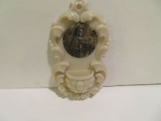 Vintage Holy Water Font Catholic Blessed Mother Mary Plastic Metal Mary Italy
