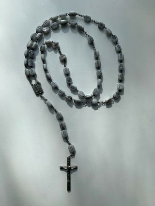 Unusual Vintage 21 1/2 " Italian Rosary Beads With Impressed Latin Phrases 21 Gr.