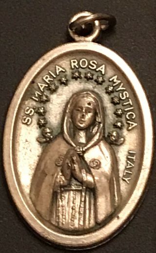 Vintage Catholic Maria Rosa Mystica Silver Tone Medal Italy
