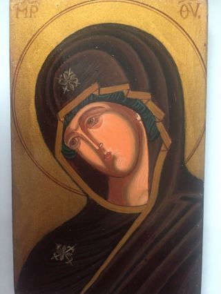 Hand - Painted Madonna Icon With Gold Paint From Nun In Northern Romania