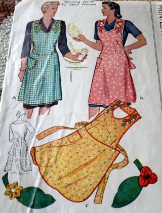 Lovely Vtg 1940s Embroidered Apron Mccall Sewing Pattern Bust 38 - 42