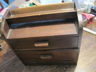 Antique Wooden Sewing Box With 2 Flip Up Lids/drawer And Carry Handle