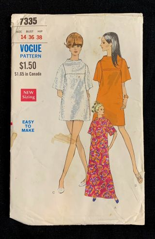 Vintage Vogue Pattern 7335 Cut Dress & Tunic 14