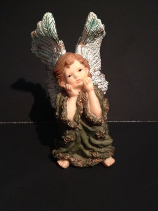 Three Hands Corp.  Sweet Angel Statue 6.  5 " X 3.  25 " Cast Resin Golds Greens Decor