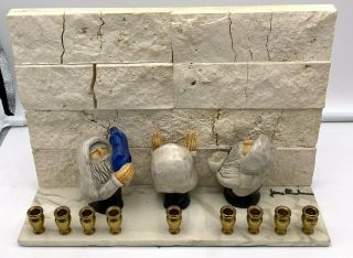 Marble Porcelain Brass Wailing Wall Menorah By Jesse Birnbaum