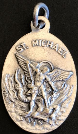 Vintage Catholic St Michael & St Jude Silver Tone Religious Medal