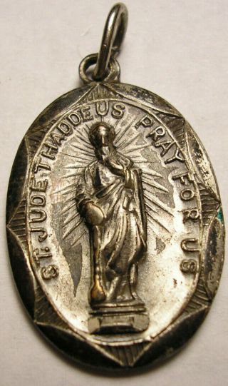 Saint St.  Jude Thaddeus Pray For Us Jesus Christ Ornate Silver Catholic Medal