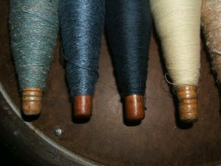 7 Vintage Antique Wooden Yarn Thread Cotton Wool Spool Spindle Bobbin Wood Loom 3