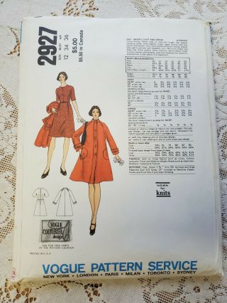 Vogue Couturier Design Dress and Coat Pattern Sybil Connolly 2927 Size 12 2