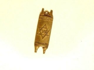 Older Brass Colored Torah Scroll Shaped Pendant With Star Of David