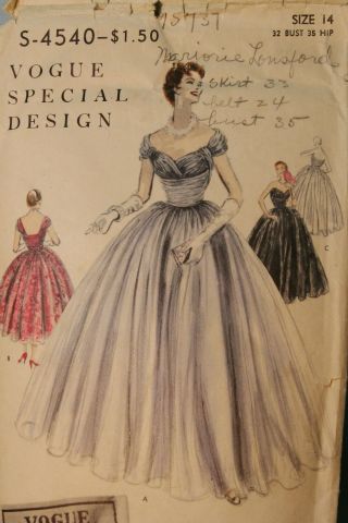 Vintage Vogue Special Design Evening Dress Ball Gown Slip 1954 Bust 32 Sz 14