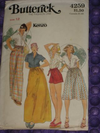 Uncut Vtg 70s Shirt Skirt Pants Shorts Designer Kenzo Butterick 4530 Pattern 12