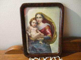 Vintage Madonna & Child Virgin Mary & Jesus Ohio Art Litho Print In Metal Frame