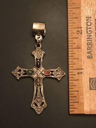 Vintage Catholic Polished Stone & Silver Tone Religious Cross 2