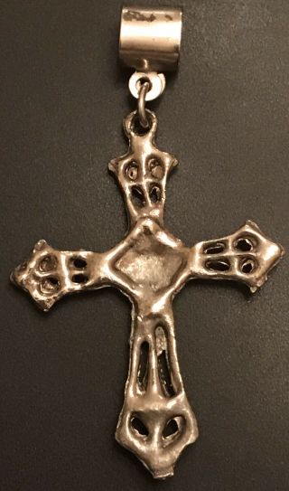 Vintage Catholic Polished Stone & Silver Tone Religious Cross 3