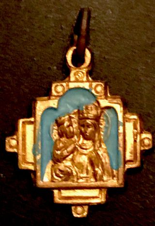 Vintage Catholic Saint Anne Blue Enamel & Gold Tone Small Religious Medal