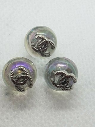Set Of 3 Silver Tone Chanel Tiny Buttons,  10 Mm,  Plus 2 White Balls