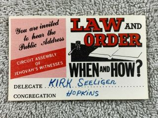 1969 Jehovahs Witnesses Circuit Assembly Lapel Name Badge Watchtower