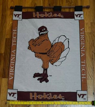 Virginia Tech Hokies Logo 27 " X 34 " Embroidered Fan Banner Flag Fabric Euc