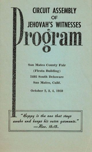 1959 Circuit Assembly Program San Mateo,  Calif.  Oct.  2 - 4 Watchtower