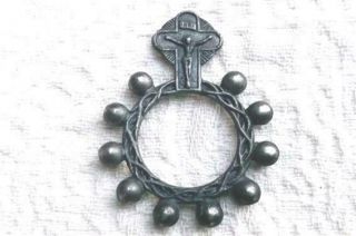 Vintage Catholic Pocket Rosary Ring Ave Maria Jesus Silver Cross Crucifix Italy