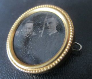 Antique Photo Brooch Pin 2 Priests Made In Holland Catholic Religious Vintage