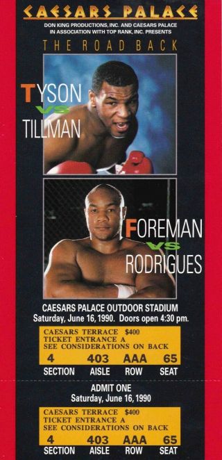 Full On Site Ticket,  Mike Tyson V Henry Tillman,  Foreman Rodrigues 1990