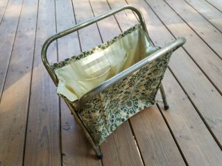 Vintage Folding Sewing Basket Caddy Fabric Knitting Bag Mid - Century Modern 70 
