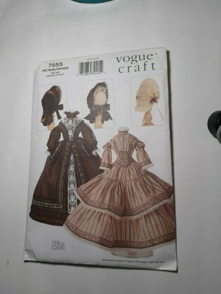 Vogue Craft 7555 Circa 1840 1850 Barbie 11 1/2 " Doll Clothes Pattern