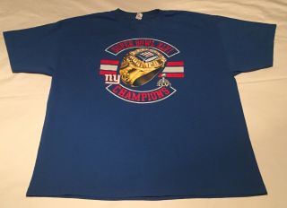 York Giants Bowl Xlvi Champions Big Ring Blue T - Shirt Size 2xl