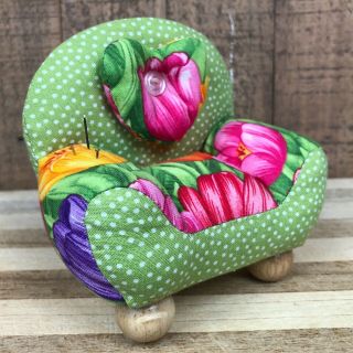 Novelty Fabric Armchair Pin Cushion - Dritz (?) Green Floral Heart Philippines