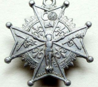Passion Of Christ & Our Lady Of Liesse - Antique Cross Medal Pendant