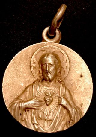Vintage Catholic Sacred Heart Of Jesus Montmartre Basilica Silver Tone Medal