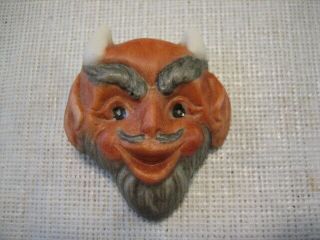 Vintage 1 - 3/4 " Hand Painted Ceramic Button - Satan Devil Head,  Back Mark - O154