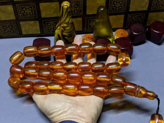 Vintage Misbaha Faturan Amber Bakelite Islam Prayer Beads Tasbih Rosary Big 33b