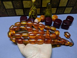 Vintage Misbaha Faturan Amber Bakelite Islam Prayer Beads Tasbih Rosary Big 33B 2