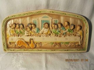 Vintage " The Last Supper " Chalkware Wall Plaque Relief 3 - D Wall Hanging