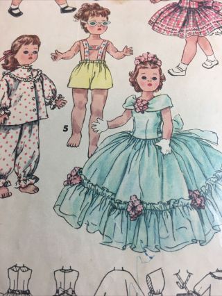1940s Simplicity 1405 Vtg Sewing Pattern Doll Clothes Size 19 1/2 " Toni Walker