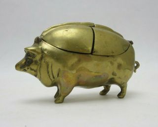 Arthur Court Design 1974 Figural Hinged Brass Pig Pin Cushion / Trinket Box