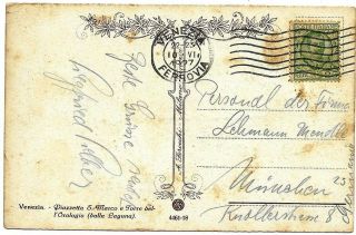 JUDAICA? ITALY VENEZIA OLD POSTCARD TO MUNCHEN GERMANY 1927 BY TRAIN POST 2