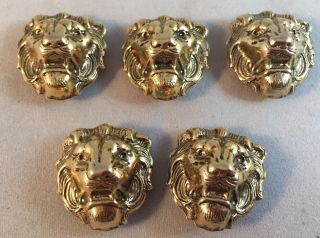 5 Vintage " Click - Its " Button Covers Gold Tone Metal - 1989 Lions Head