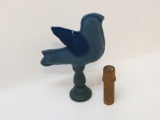 Hand Crafted Folk Art Felt Blue Bird Pin Cushion And Vintage Wood Needle Case