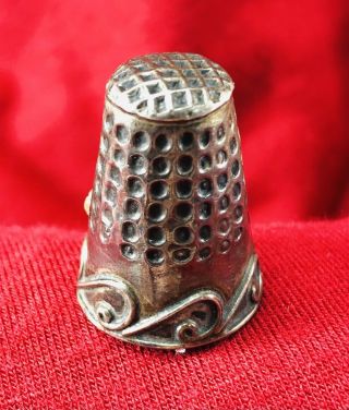 Antique Sterling Silver High Relief Repousse Thimble Floral Fauna 925 Mexico