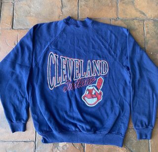 Vintage 95 Cleveland Indians Mlb Navy Sweatshirt Xl