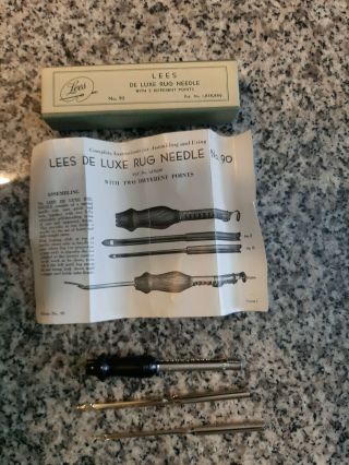 1930s Lees De Luxe No 90 Rug Needle 2 Points In Orig.  Box Vgc
