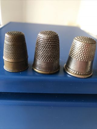 3 Vintage Thimbals Two Are Brass And One Silver In Color Sz 12.