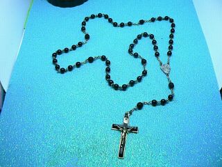 A Vintage Ebony Wooden Bead Roman Catholic 5 Decade Holy Rosary From France