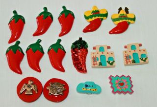 Vintage Button Covers Colorful Southwest Theme Red Chili Pepper Adobe Set Of 15
