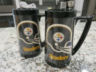 2 Vintage Nfl Pittsburgh Steelers Thermo - Serv Insulated Plastic Mugs 1970 